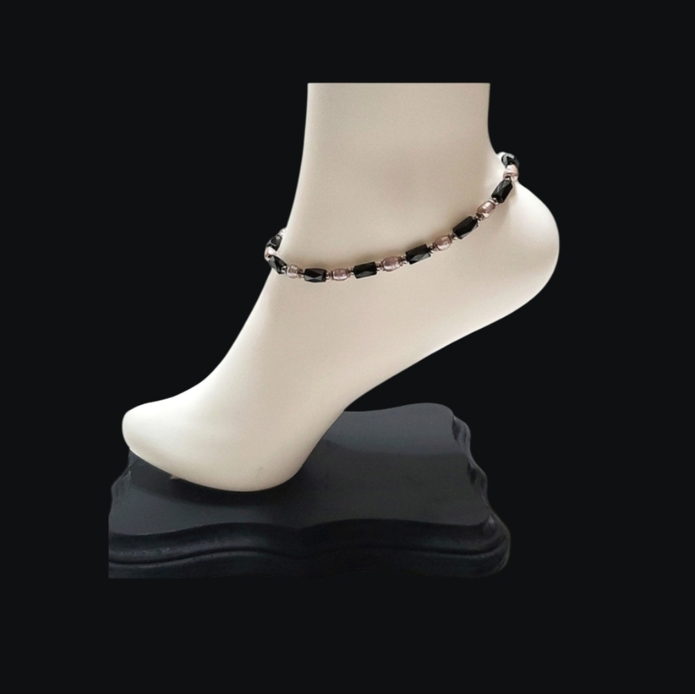 Beaded Ankle Bracelet Fresh Water And Hematite With A Magnetic Clasp Size 10.5